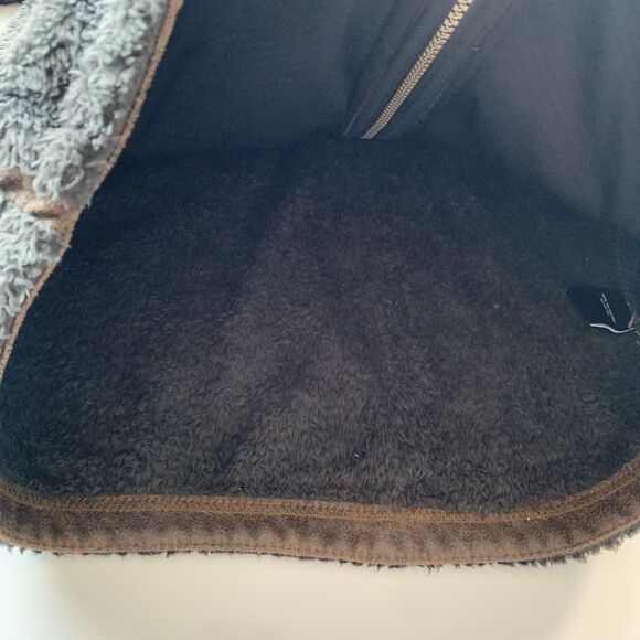 Kuhl Flight Jacket Women's M Brown Full Zip Stowaway Hood Fleece Raglan Sleeve - Picture 4 of 15